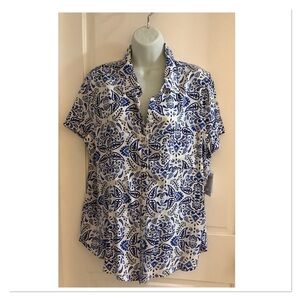 Blue and White Button-Up Shirt